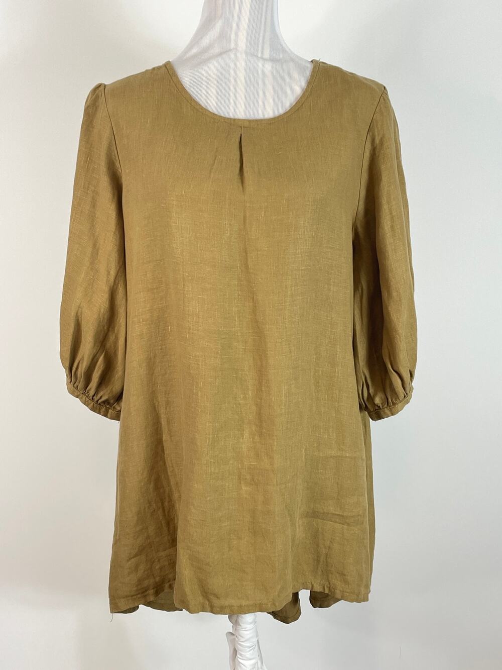Bryn Walker Tan Hi Low Lagenlook Puff Sleeve Pullover Tunic Top Size Small
